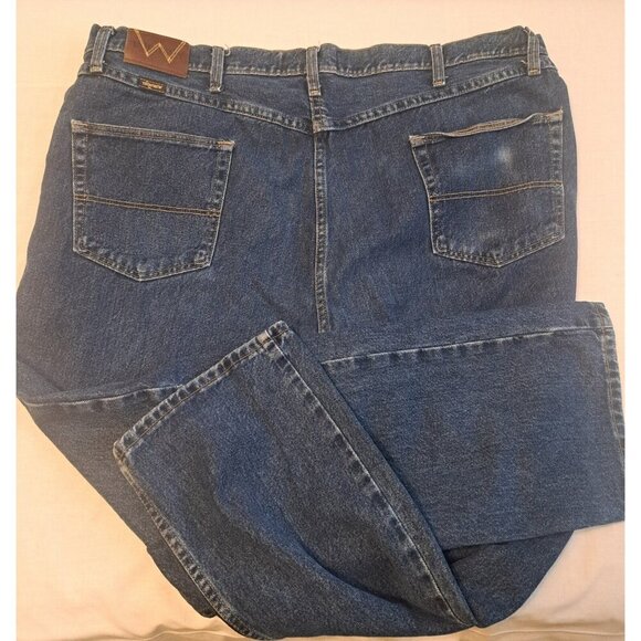 Wrangler Denim Jeans Mens Navy Blue 42 x 30 Cotton Button Zip 5 Pockets Mid Rise - Picture 2 of 7